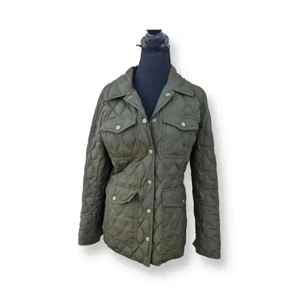 J. Crew Women's Army Green Quilted Lightweight Small Jacket Gold Hardware Button - Picture 2 of 6